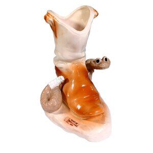 Vintage Western Kitschy Cowboy Boot Rattlesnake Vase Planter Pottery 7 X 8.5 X 6